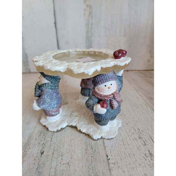 Snowman holding Candle holder Xmas glitter decor snowflake - Picture 2 of 6